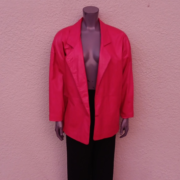 TOFFS (KOREA) LADIES RED VINTAGE GENUINE LEATHER (1) BUTTON LUXURY COAT/JACKET - Picture 7 of 17